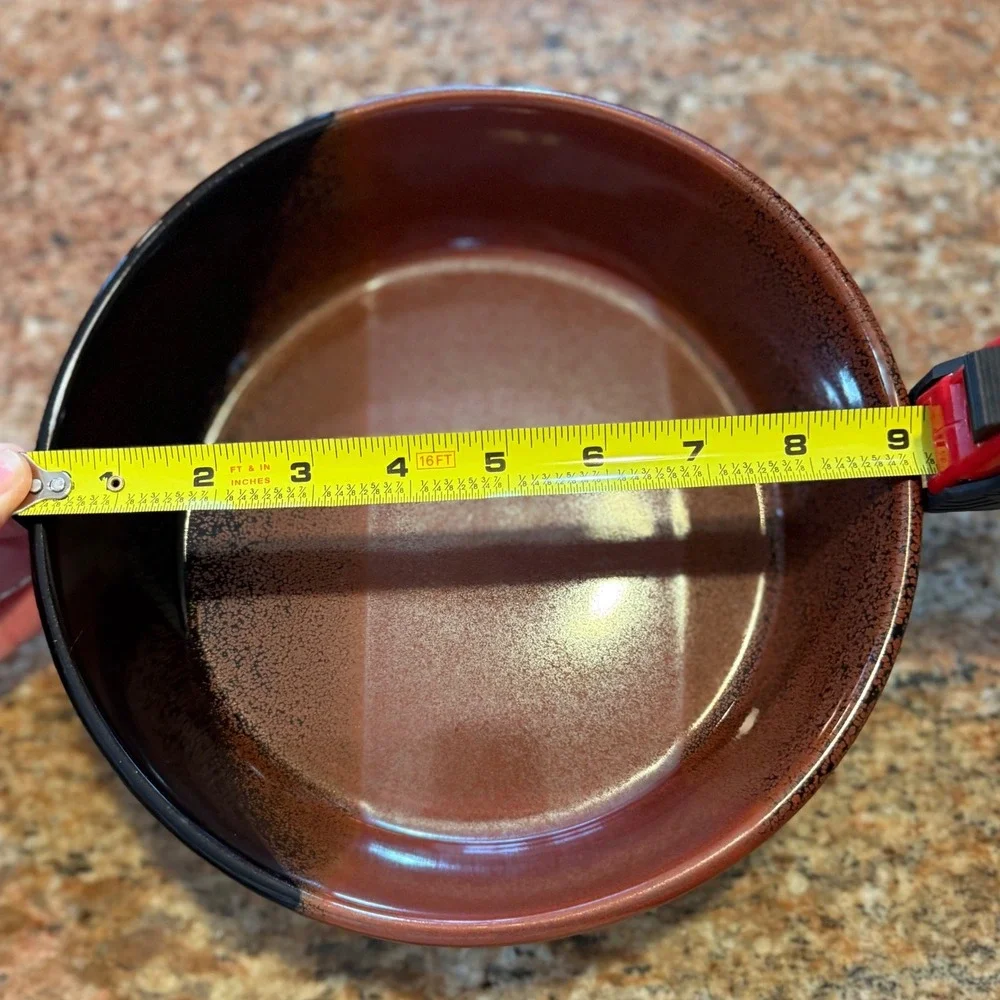 Vtg Brown & Black Speckled Stoneware deep dish 9